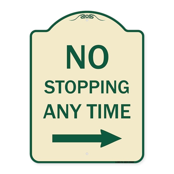 Signmission No Stopping Anytime W/ Arrow Right Heavy-Gauge Aluminum Architectural Sign, 24" x 18", TG-1824-23583 A-DES-TG-1824-23583 - main
